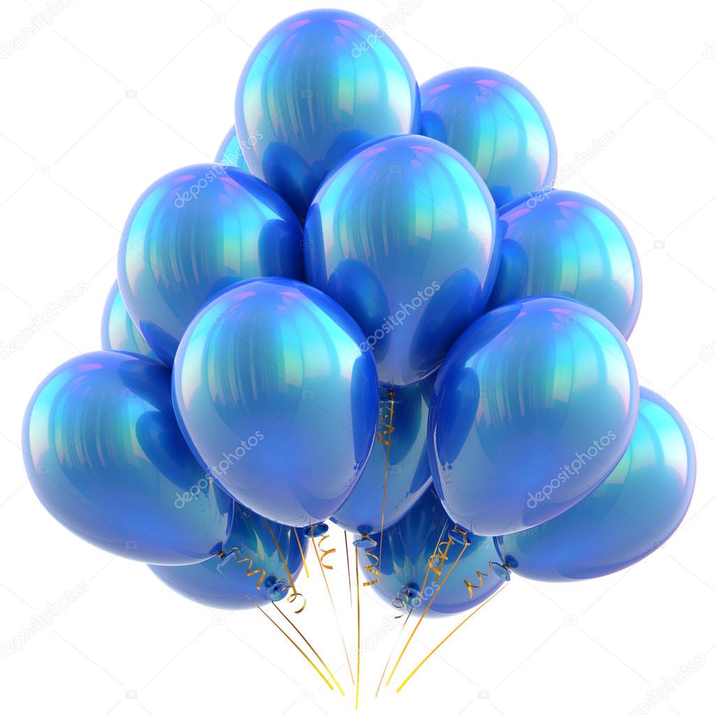 Balloons happy birthday party decoration blue cyan glossy