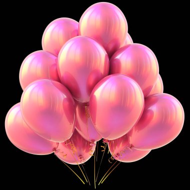 Balonlar pembe mutlu yıllar parti dekorasyon siyah parlak