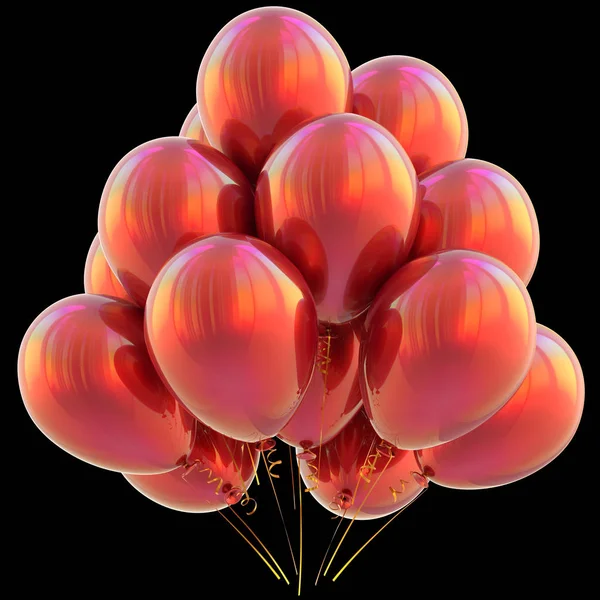 Siyah üzerine kırmızı mutlu yıllar parti dekorasyon parlak balonlar — Stok fotoğraf