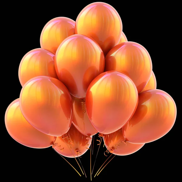 Balloons orange happy birthday party decoration on black