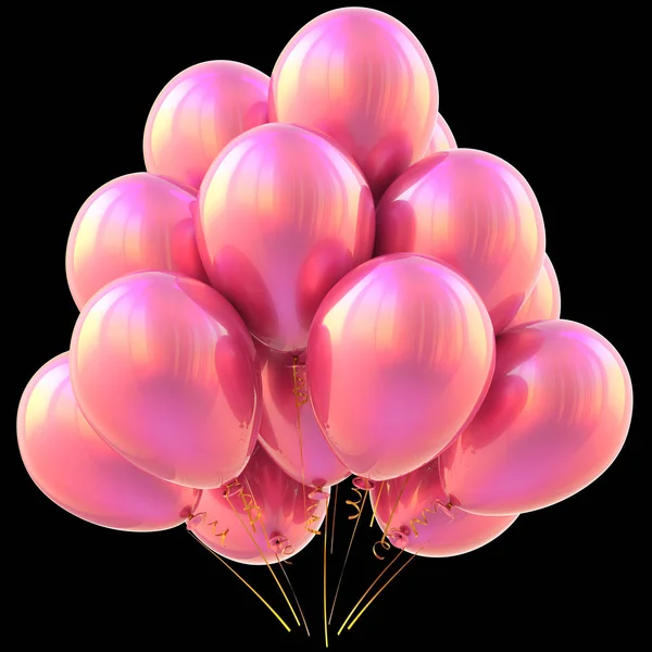 Ballonger rosa födelsedagen part dekoration glansigt på svart — Stockfoto