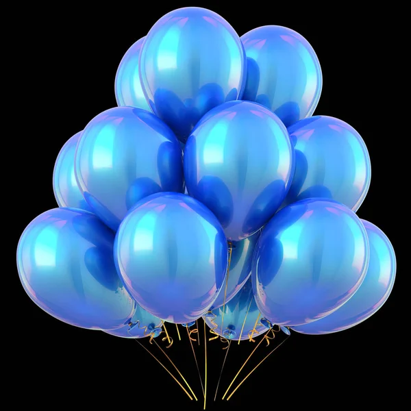 Голубые воздушные шары с днем рождения, голубой на черном — стоковое фото