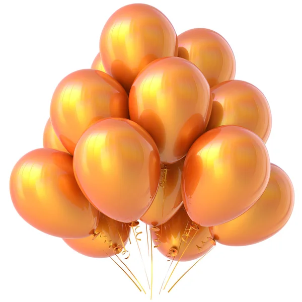 Balões laranja festa feliz aniversário decoração amarelo brilhante — Fotografia de Stock