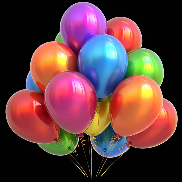 Κόμμα μπαλόνια διακόσμηση χαρούμενα γενέθλια απομονώνονται σε μαύρο — Φωτογραφία Αρχείου