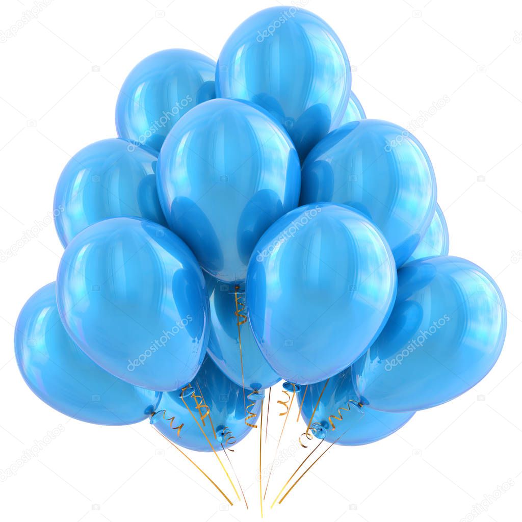 Blue party balloons happy birthday decoration cyan glossy