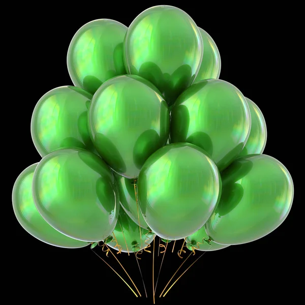 Green balloons happy birthday party decoration glossy — Stock Photo, Image