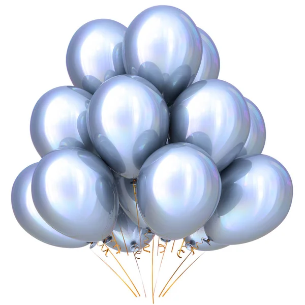 Balões brancos festa de aniversário carnaval decoração prata brilhante — Fotografia de Stock