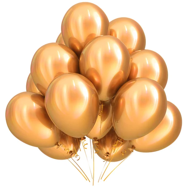 3D illustration of golden party helium balloons birthday decoration — Stock Photo, Image