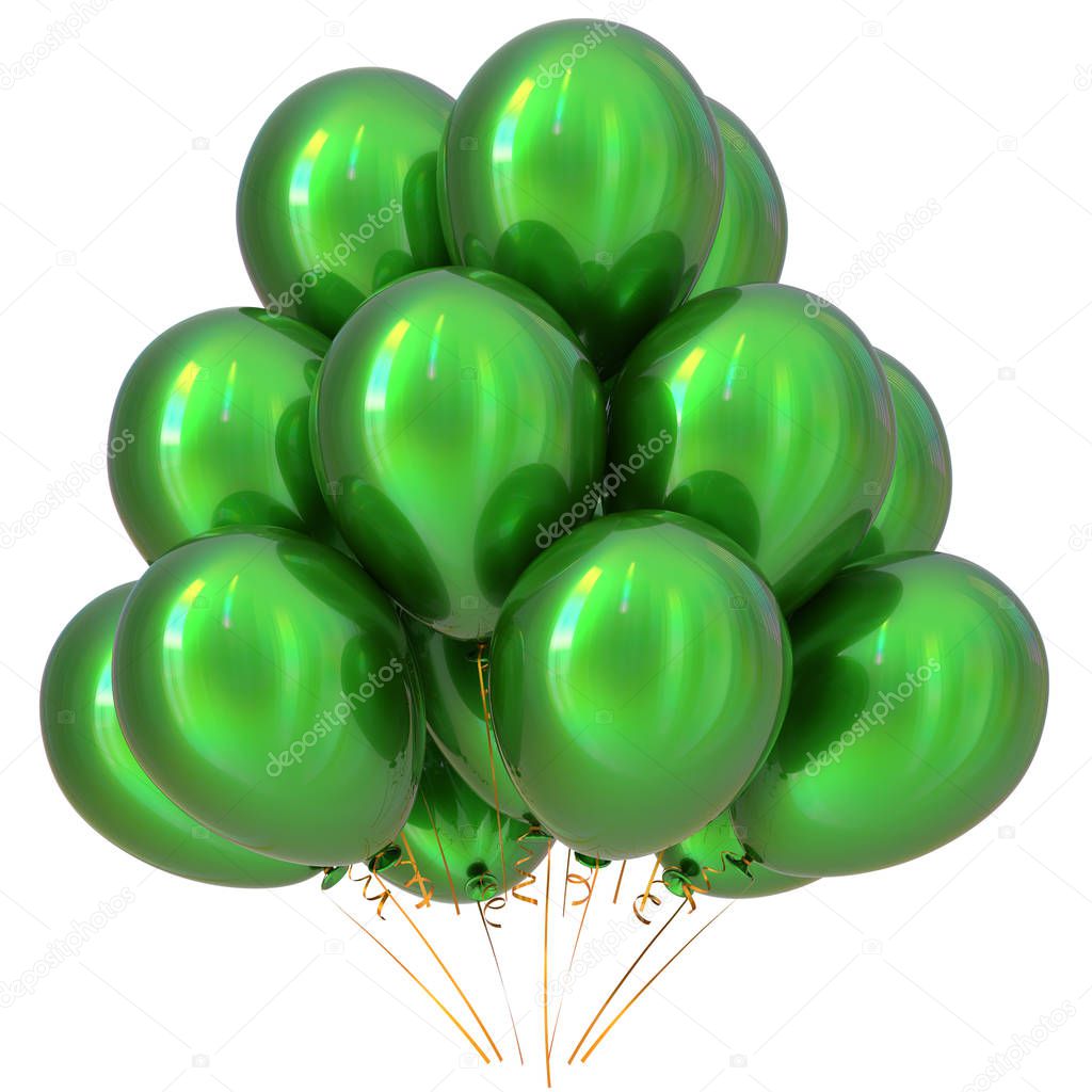 3D illustration of green party helium balloons carnival decoration