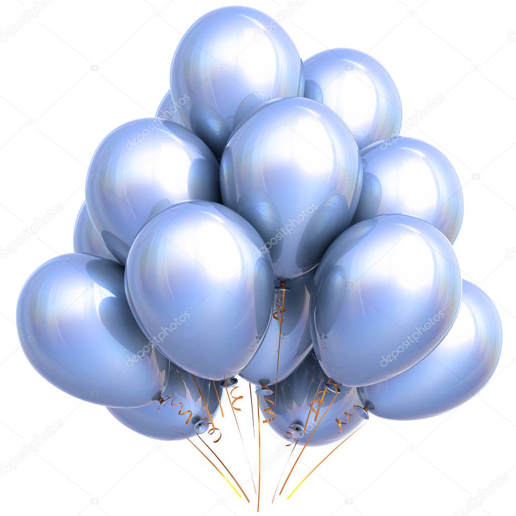 3D illustration of white helium balloons birthday party decoration