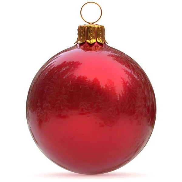 Red Christmas bal New Year's Eve bauble decoratie glanzend — Stockfoto