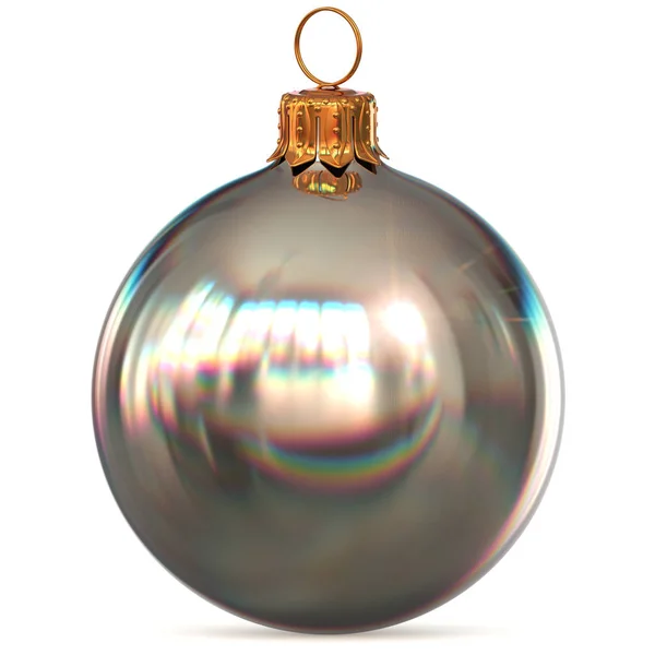Christmas ball dekoration silver vit julgranskula närbild — Stockfoto