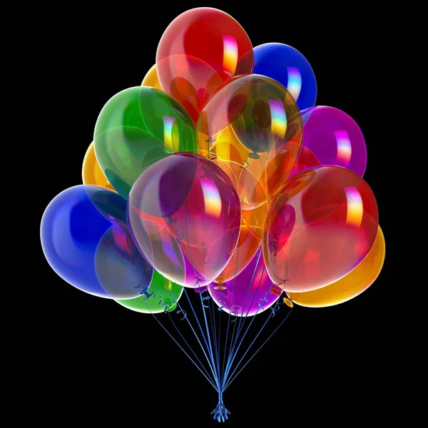 Balões feliz festa de aniversário decoração festivo colorido em preto — Fotografia de Stock