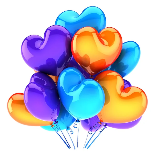 Globos fiesta feliz cumpleaños decoración corazón en forma multicolor —  Fotos de Stock