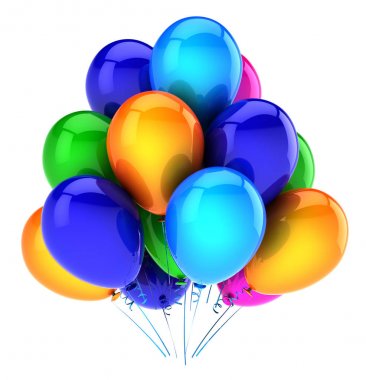 Balon grup parti doğum günü dekorasyon çok renkli 3D çizimi