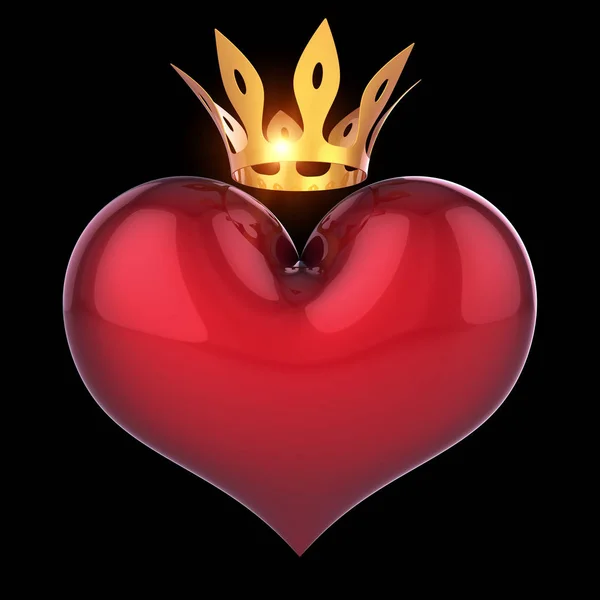 Roi coeur forme reine rouge avec couronne dorée abstraite sur noir — Photo