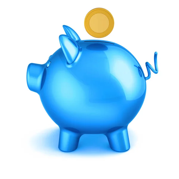 3D-s illusztráció kék malacka bank és érme befektetni szimbólum — Stock Fotó
