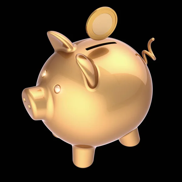 3d illustration of piggy bank and coin golden invest rich symbol