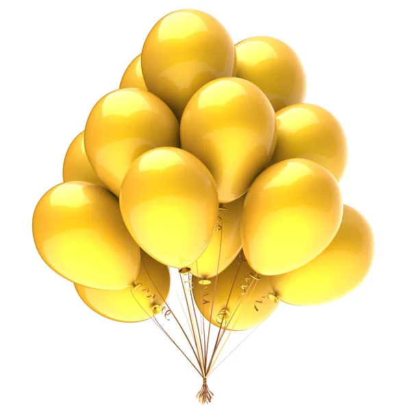 Ballon bouquet jaune joyeux anniversaire décoration de fête brillant — Photo