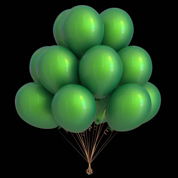 Ballon vert bouquet anniversaire fête décoration isolé sur noir — Photo