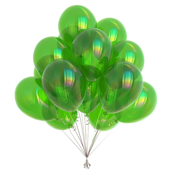 Yeşil balon doğum günü partisi dekorasyon parlak balonlar demet — Stok fotoğraf