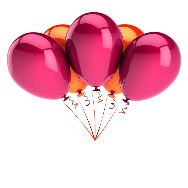 Pink balloons orange five 5 happy birthday party balloons — Stock Photo, Image