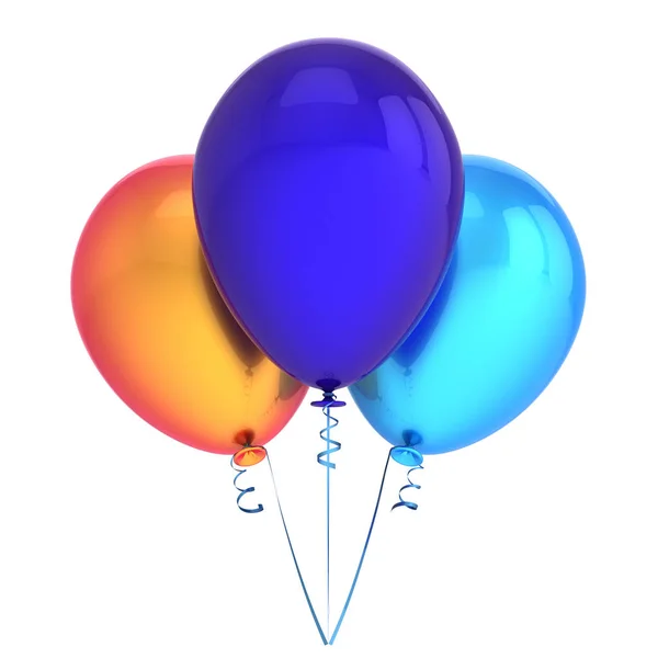 Party balloons 3 three orange blue birthday party balloon — Stock Photo, Image