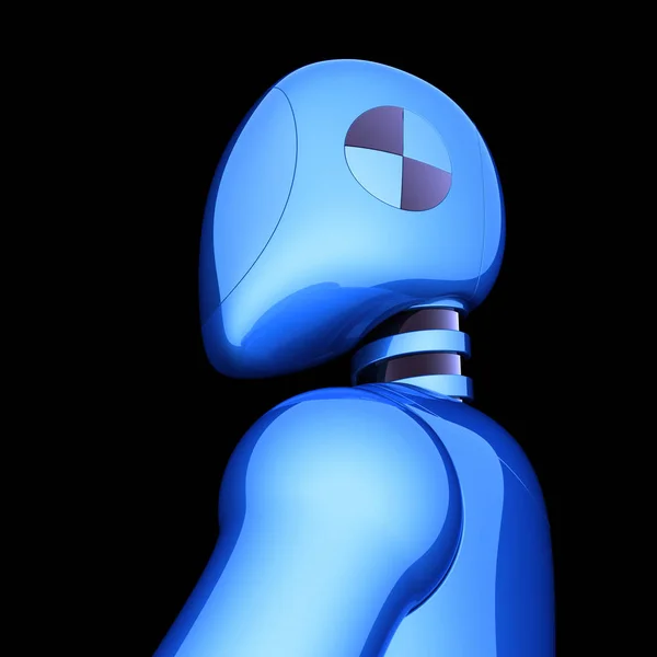 Blue robot futuristic cyborg bot android crush test dummy character — Stock Photo, Image