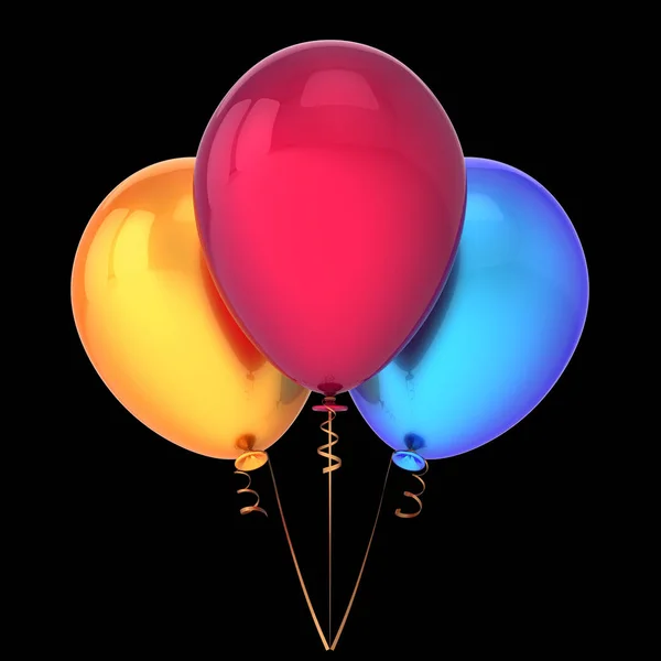 Balloons 3 three orange red blue happy birthday party balloon — Stock Photo, Image