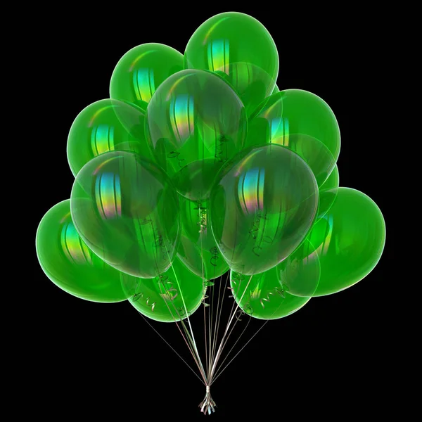 Helium balloons green glossy party decoration on black — Stock Photo, Image