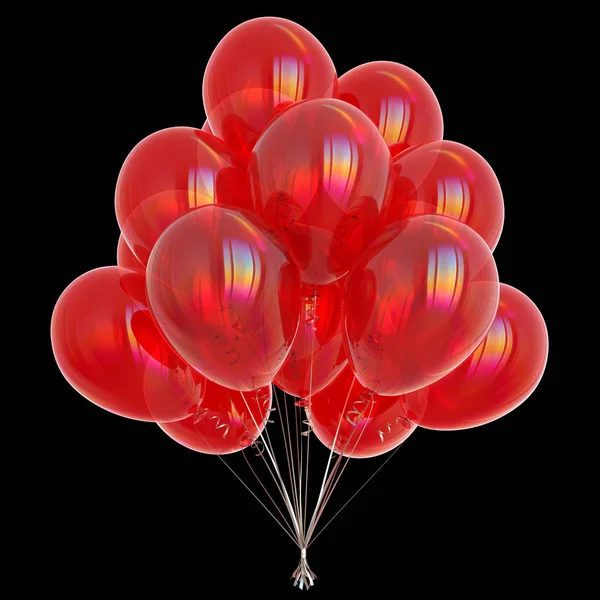 Balloons bunch party decoration red glossy on black background — Stock Photo, Image