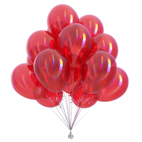 Kırmızı helyum balon dekorasyon parlak parti renkli demet — Stok fotoğraf