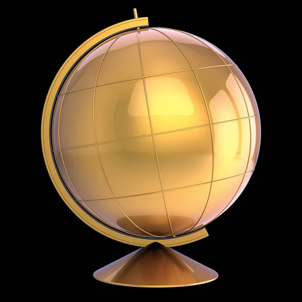 Planet Earth globe leeg gouden geïsoleerd op zwarte achtergrond — Stockfoto