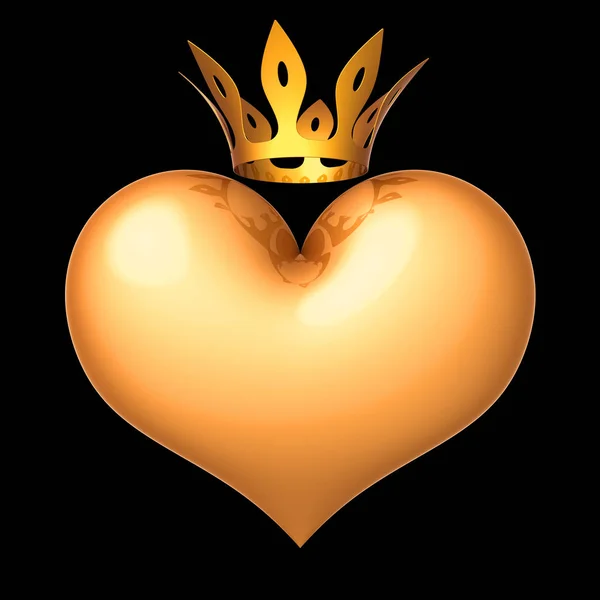 Heart shape with crown golden as royal king queen abstract — Stock Photo, Image