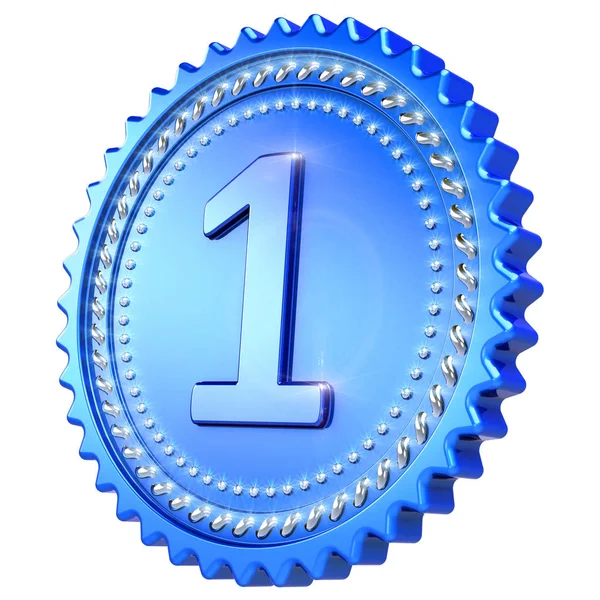 Medal award number 1 one winner blue first place icon — Stock Photo, Image