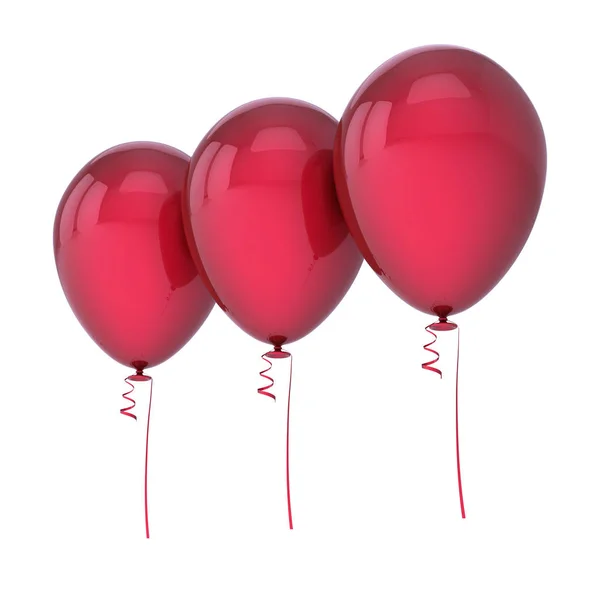 3 つの赤いヘリウム風船空白ずらりと並べられ — ストック写真