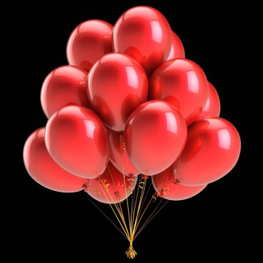 Siyah izole kırmızı helyum balonları grup