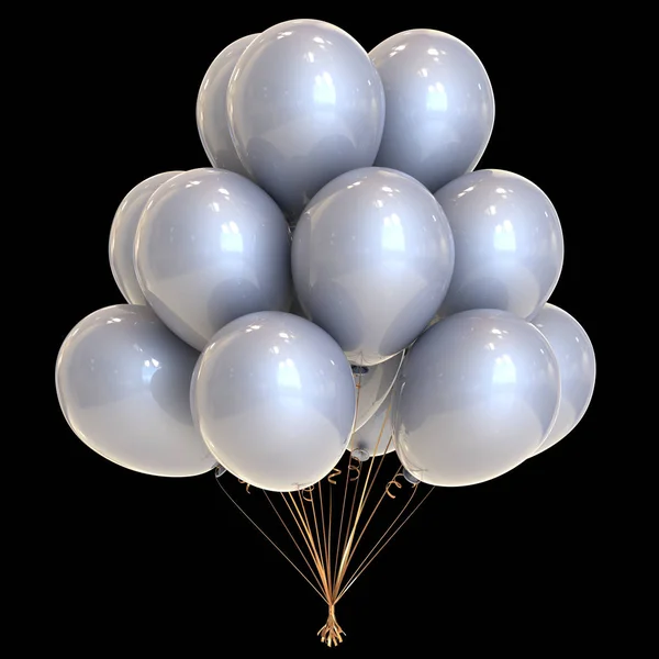 Balões de hélio branco festa decoração no fundo preto — Fotografia de Stock