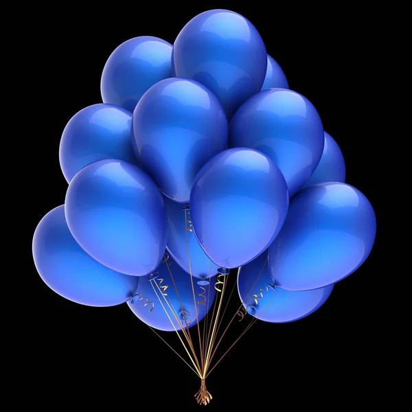 Globos de helio de colores racimo azul sobre fondo negro — Foto de Stock