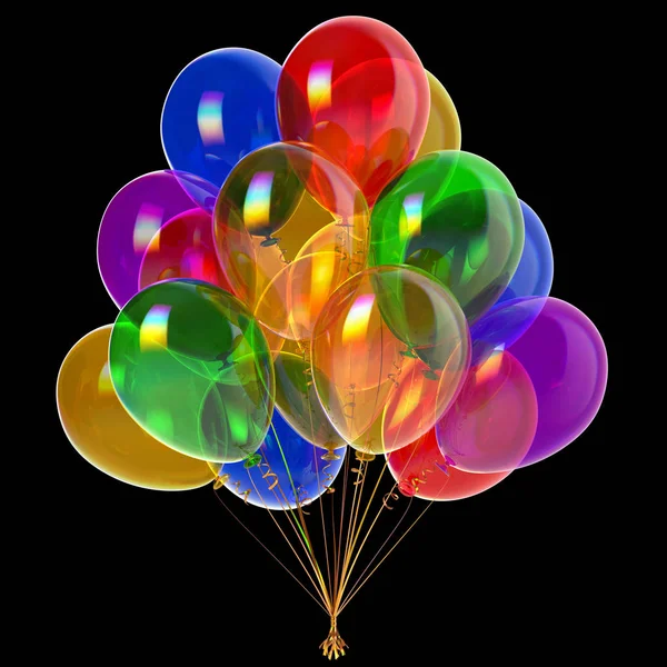 Festa balões colorido aniversário feriado decoração em preto — Fotografia de Stock