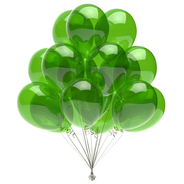Yeşil helyum balonlar parti dekorasyon renkli demet — Stok fotoğraf
