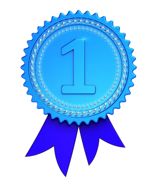 First place 1st award ribbon medal blue, number one 1 winner — Stock Photo, Image