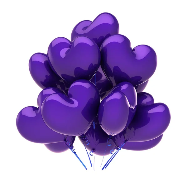Ballonger hjärtformade lila, part födelsedag dekoration blå — Stockfoto