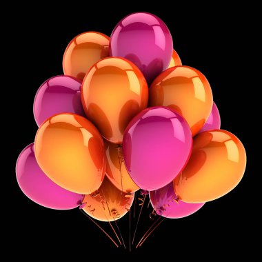 Parti renkli Turuncu pembe balonlar. Doğum günü helyum balon grup