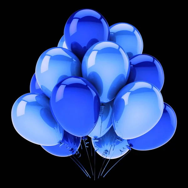 風船ブルー誕生日パーティー ヘリウム風船の束装飾 — ストック写真