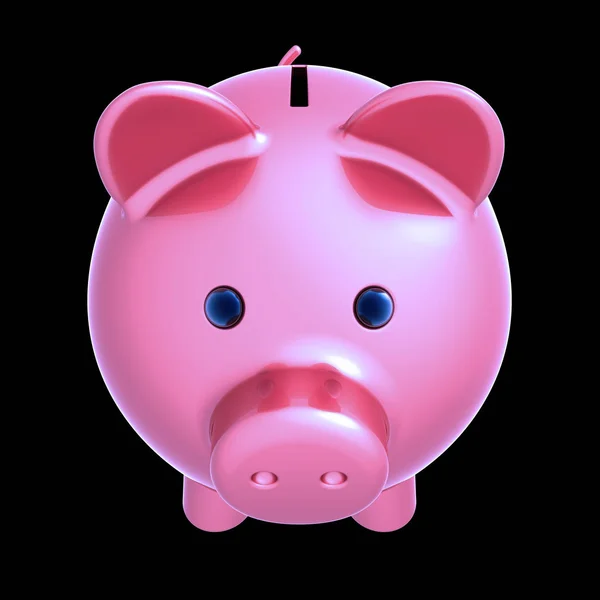 Piggy Bank pink close seup front view on black background — стоковое фото