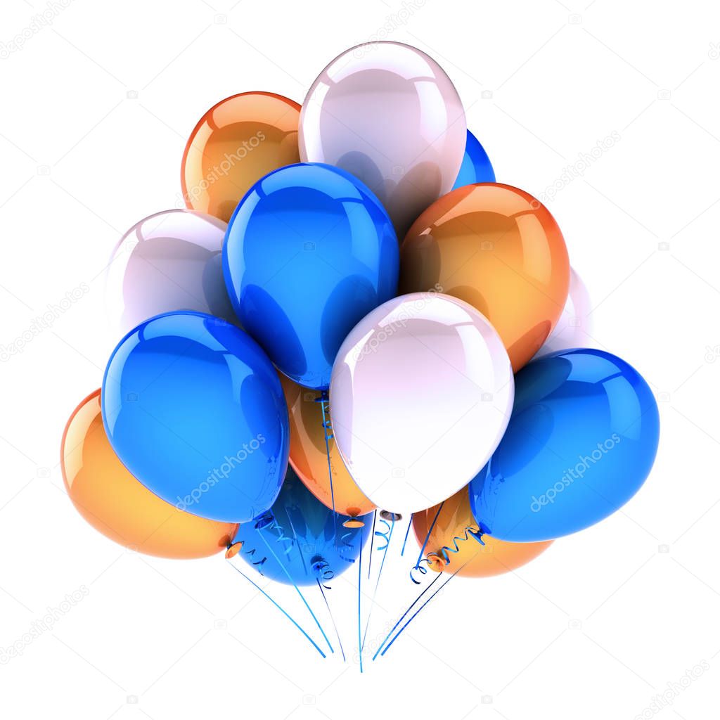 Party balloons colorful white blue orange birthday decoration