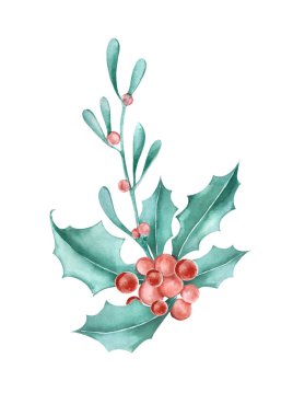 Kutsal ve ökseotunun klasik çizimi. Suluboya.