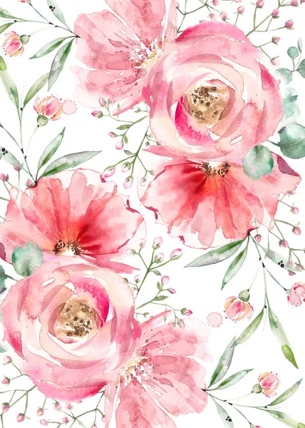 Krásné pozadí akvarel květiny a listy — Stock fotografie