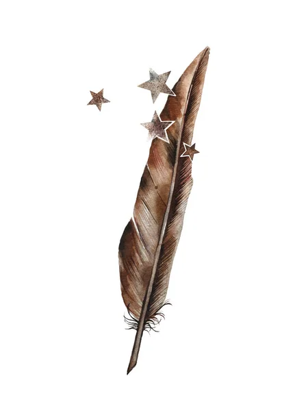 Feather color metal bronze. Complemented by the stars of old rust. Vintage style. Retro postcard, logo, poster or wall. — Stock Photo, Image